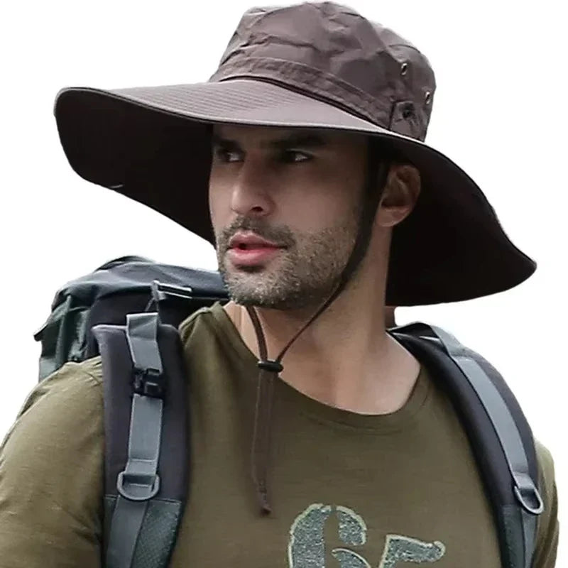 Water-resistant outdoor hat fabric being tested with water droplets