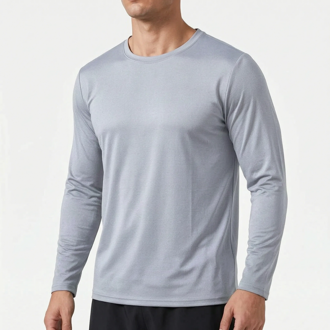 Quick dry activewear top for men showing sleeve detail and fit