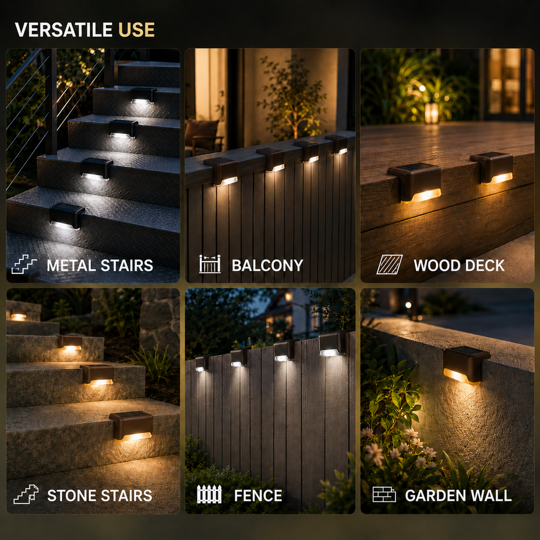 Pathway light installed on brick steps, highlighting safe walking areas