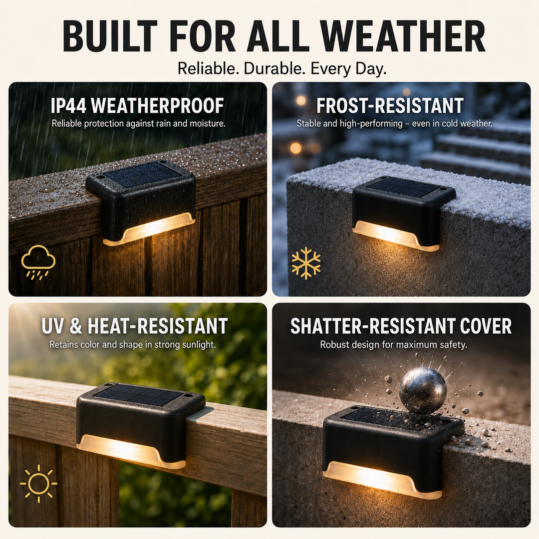 Close-up of the solar light panel and warm LED bulb on an exterior wall