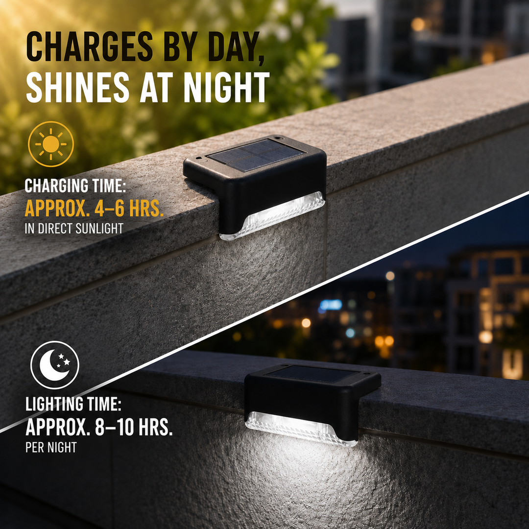Waterproof LED solar lamp mounted on a concrete wall for deck lighting