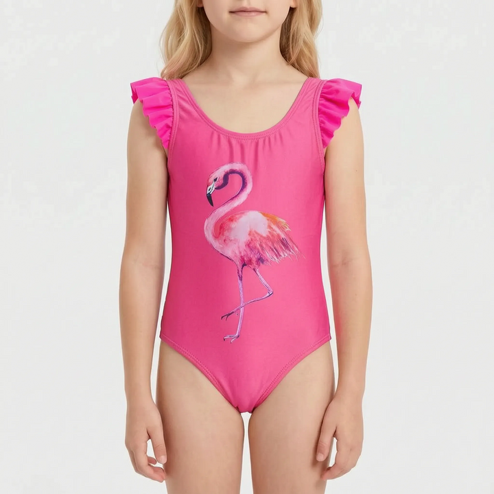 Cartoon swimsuit for girls featuring vibrant summer colors