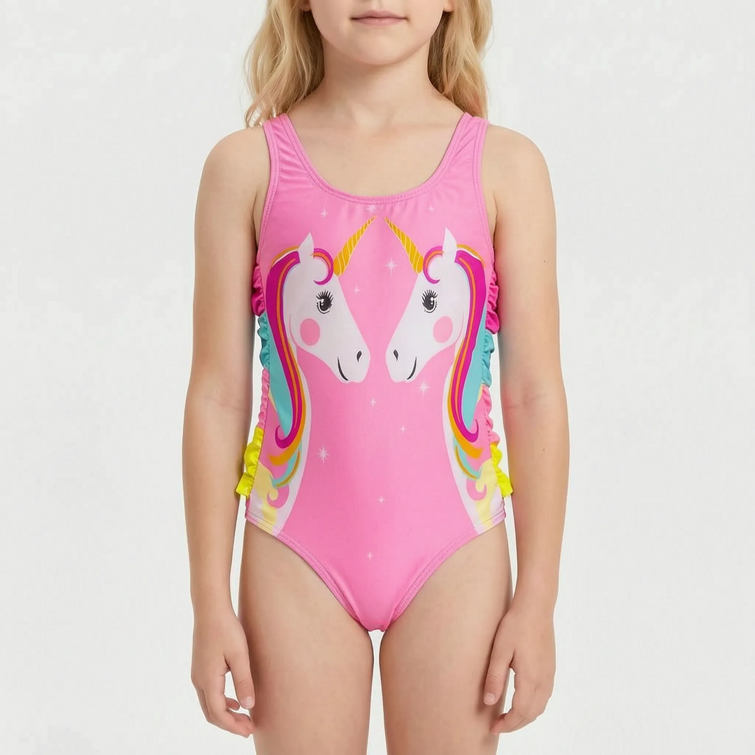 Cartoon swimsuit adorable graphics on children's swimwear
