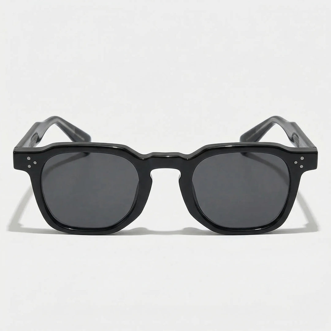 Front view of black square frame sunglasses on white background