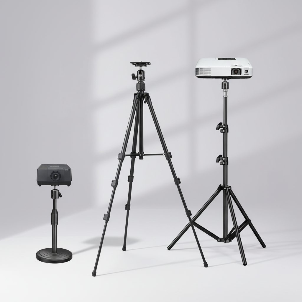 Adjustable aluminium tripod stand with quick release plate for camera and projector