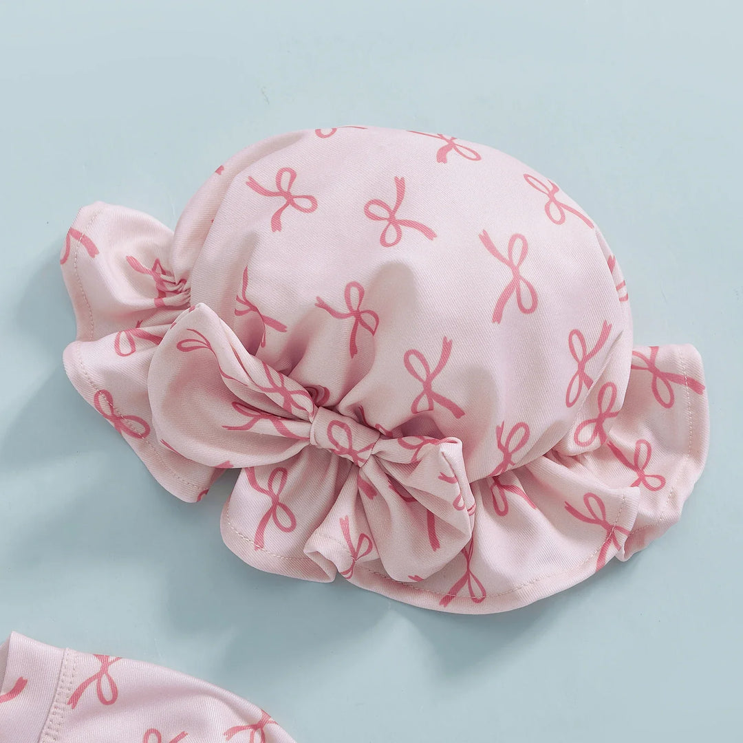 Toddler long sleeve swimsuit and sun hat set for baby girls