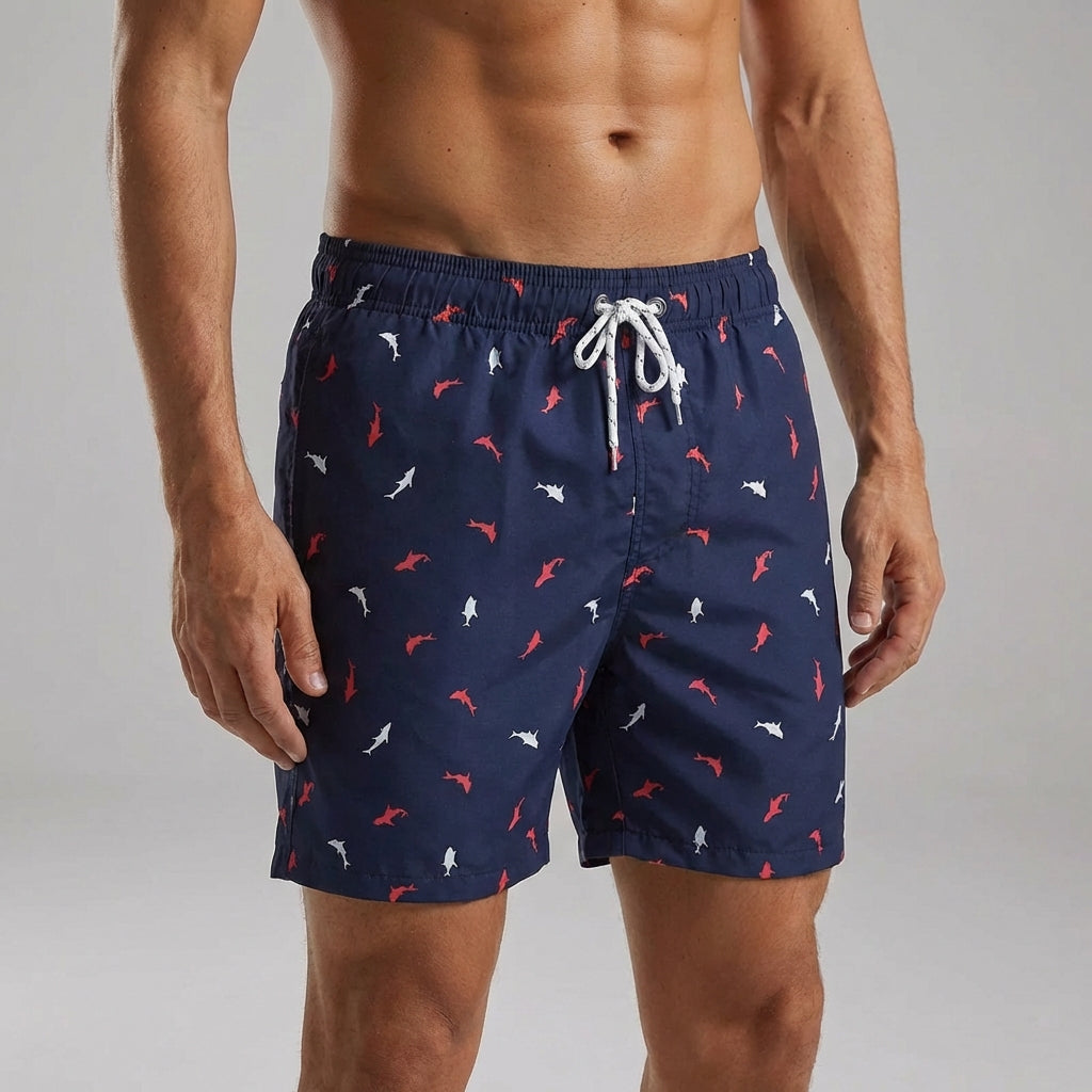 Quick dry summer shorts for men showing the elastic waistband and adjustable drawstring