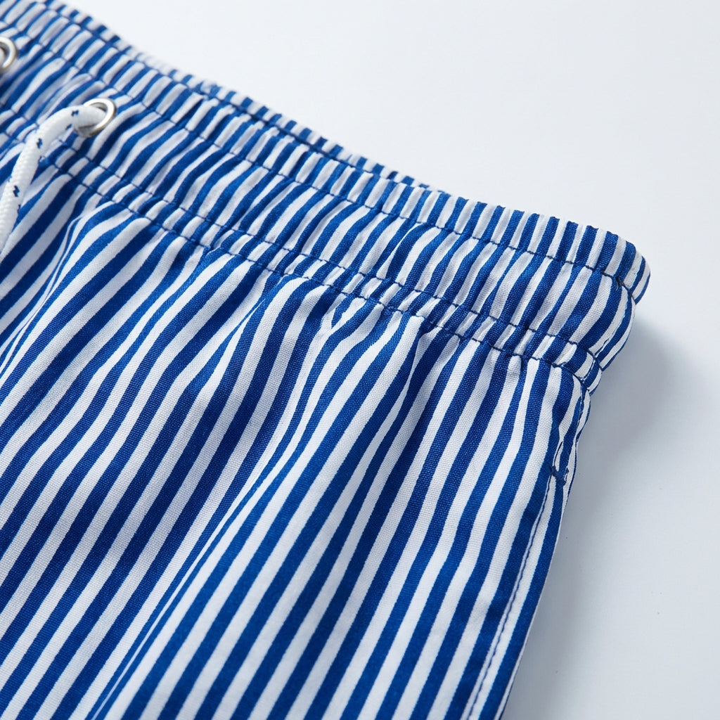 Detail shot of the drawstring waistband on quick dry swim shorts for men