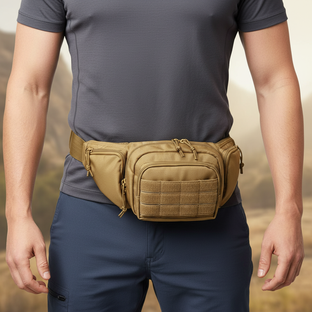 Unisex waterproof tactical waist bag in front view, showing durable outdoor gear design.