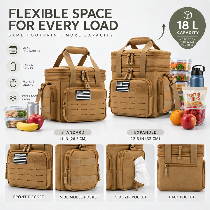 Rugged work lunch bag with spacious main compartment for meals