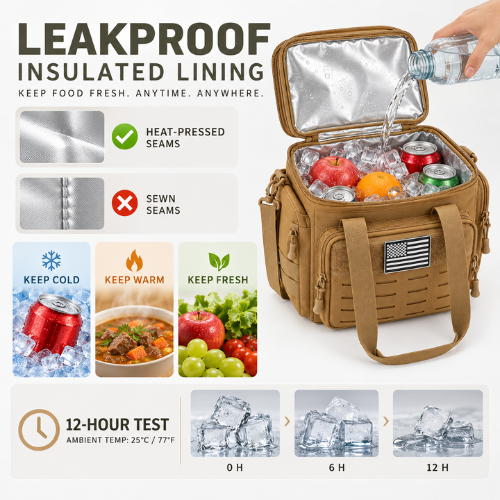 Heavy-duty camping gear meal cooler with reinforced carry handle