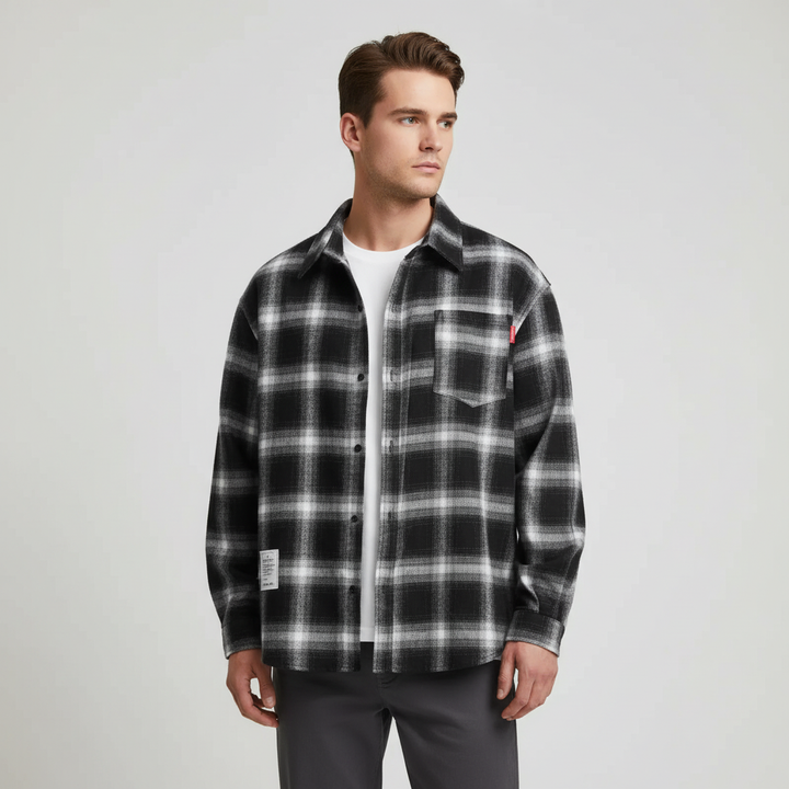 Back view of mens casual long sleeve winter fashion top