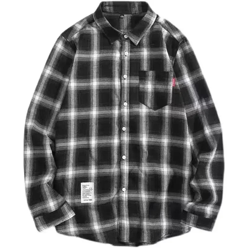 Full length shot of mens thick check shirt styled for cold weather
