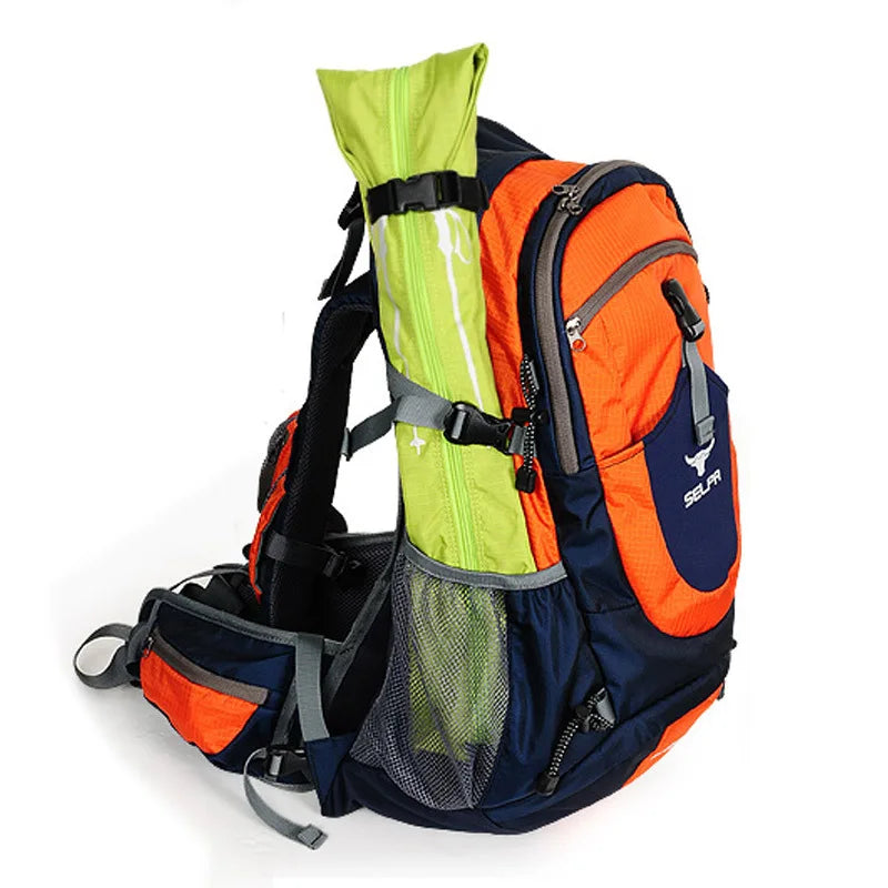 Compact blue walking stick holder rolled up for easy travel and outdoor gear organization