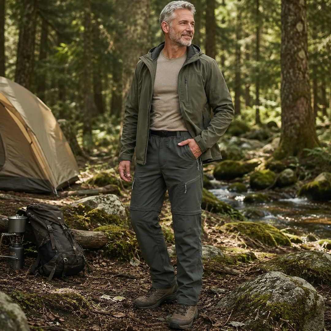 Flexible stretch fabric detail on men's performance hiking trousers
