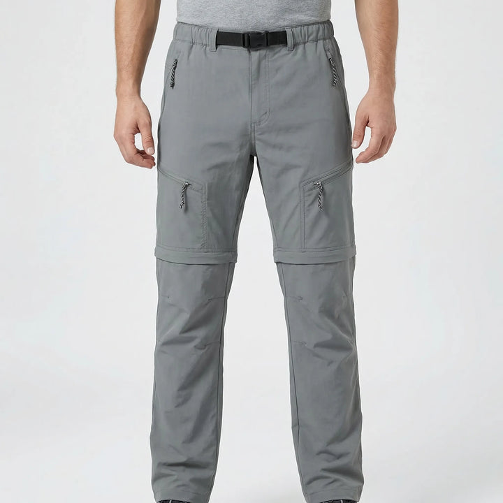 Convertible zip-off pants transforming from trousers to shorts for men