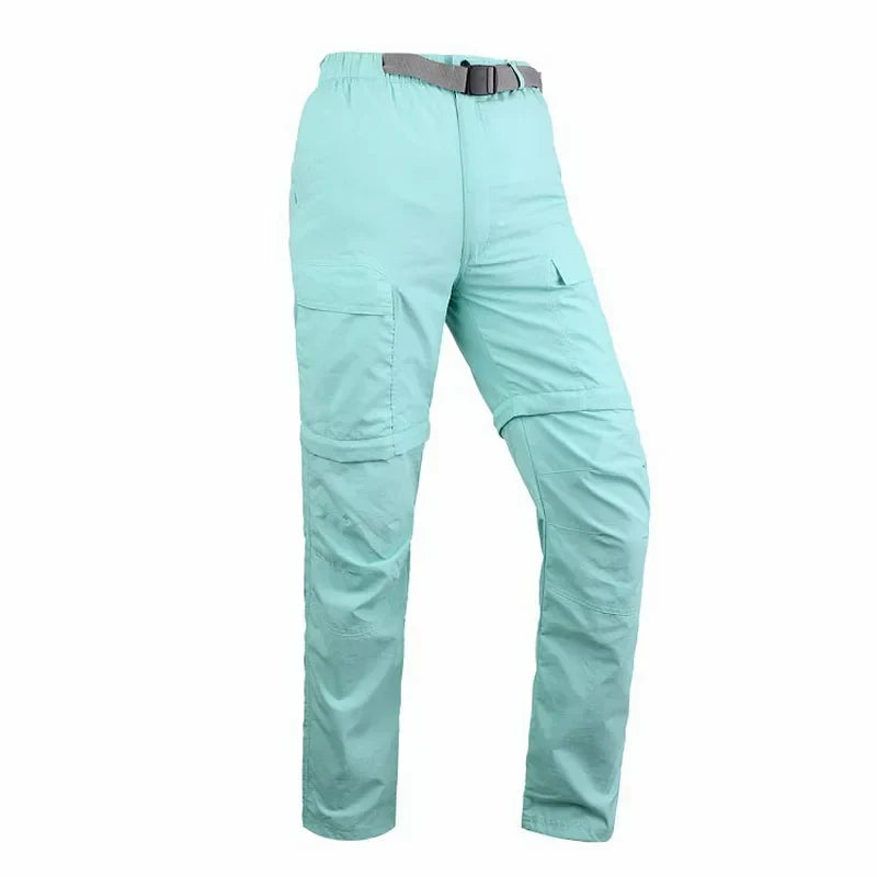 Close-up of durable fabric and zipper detail on hiking trousers