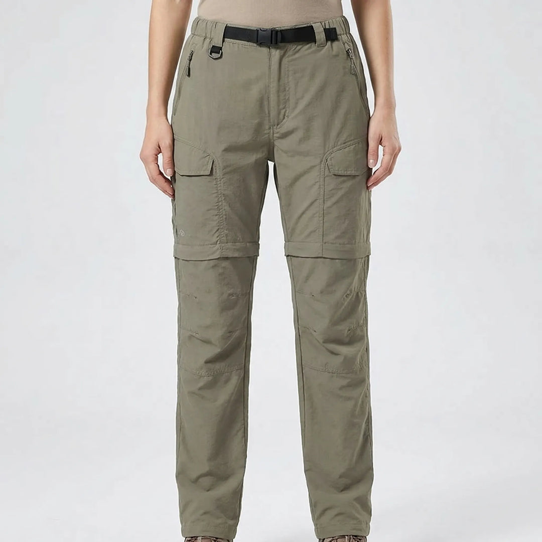 Studio shot of women's khaki convertible cargo hiking pants