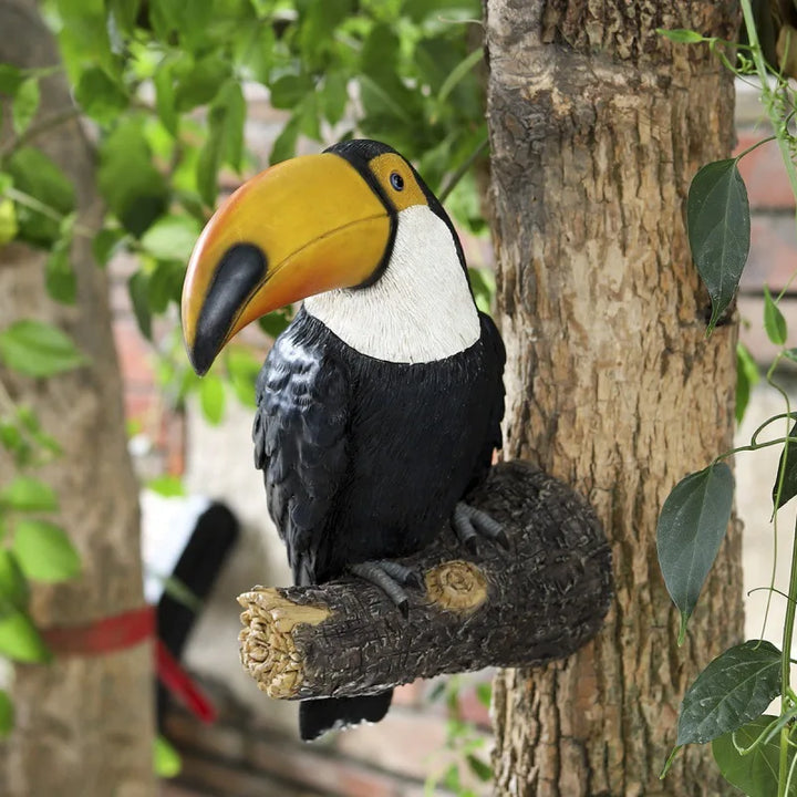 Hanging toucan wall art statue for backyard and patio decoration