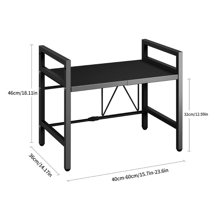 Compact kitchen counter organizer and expandable microwave storage shelf rack