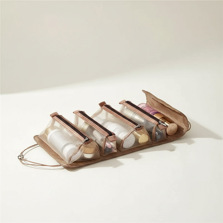 Set of removable mesh cosmetic pouches from the travel organiser bag