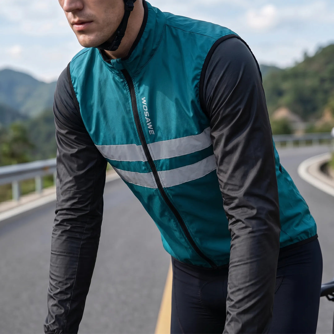 Back view of mens windbreaker jacket featuring reflective elements for safety