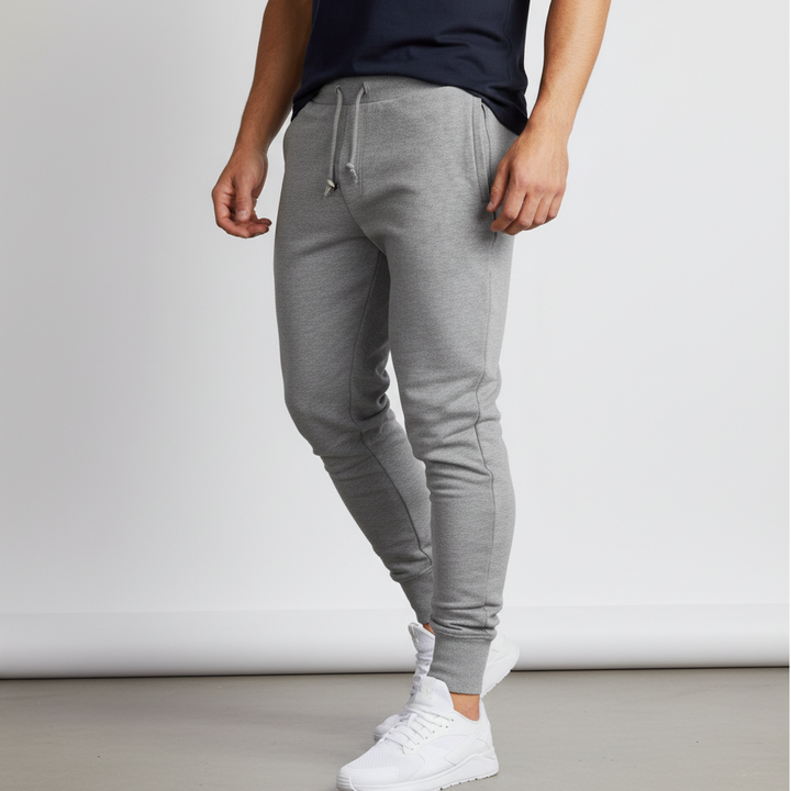 Slim fit gym wear trousers highlighting flexible stretch fabric