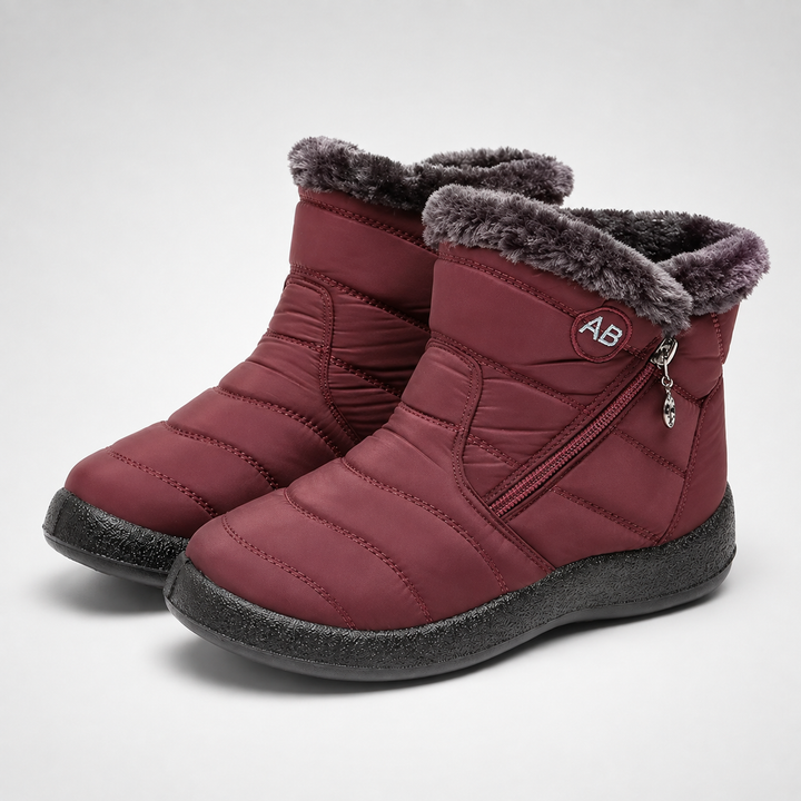 Front angle of waterproof snow boots designed for cold weather comfort