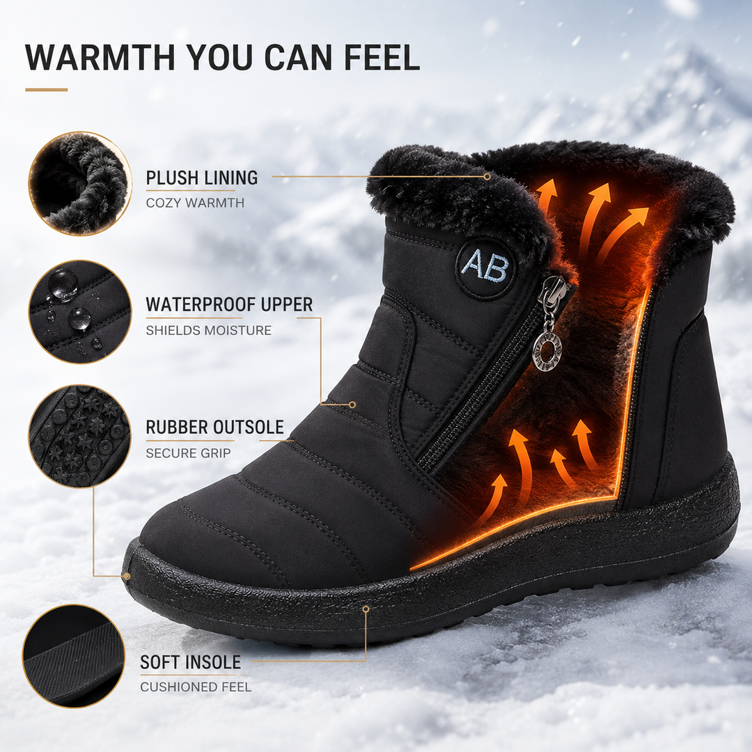 Women's cozy winter ankle boots in black suede with warm plush lining