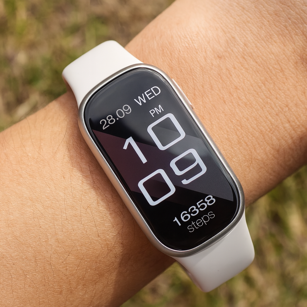 Sleek sport smartwatch paired with a smartphone app interface