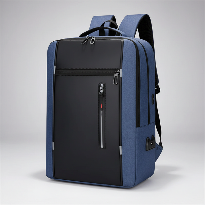 Business backpack top handle and sturdy hanging loop close-up
