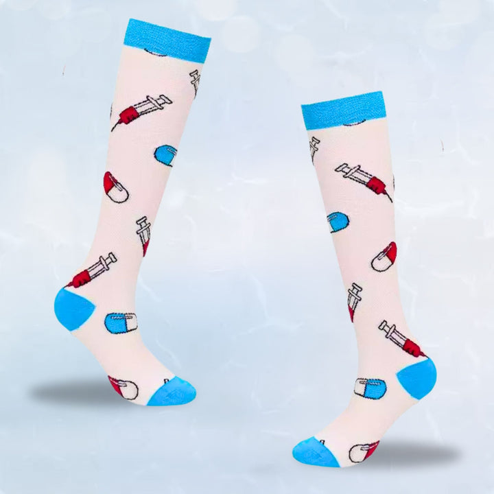 Infographic detailing graduated pressure levels on support socks