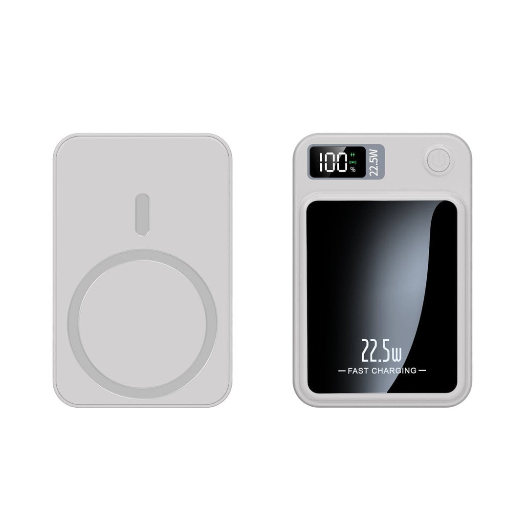 Universal mobile power bank held in hand demonstrating slim profile