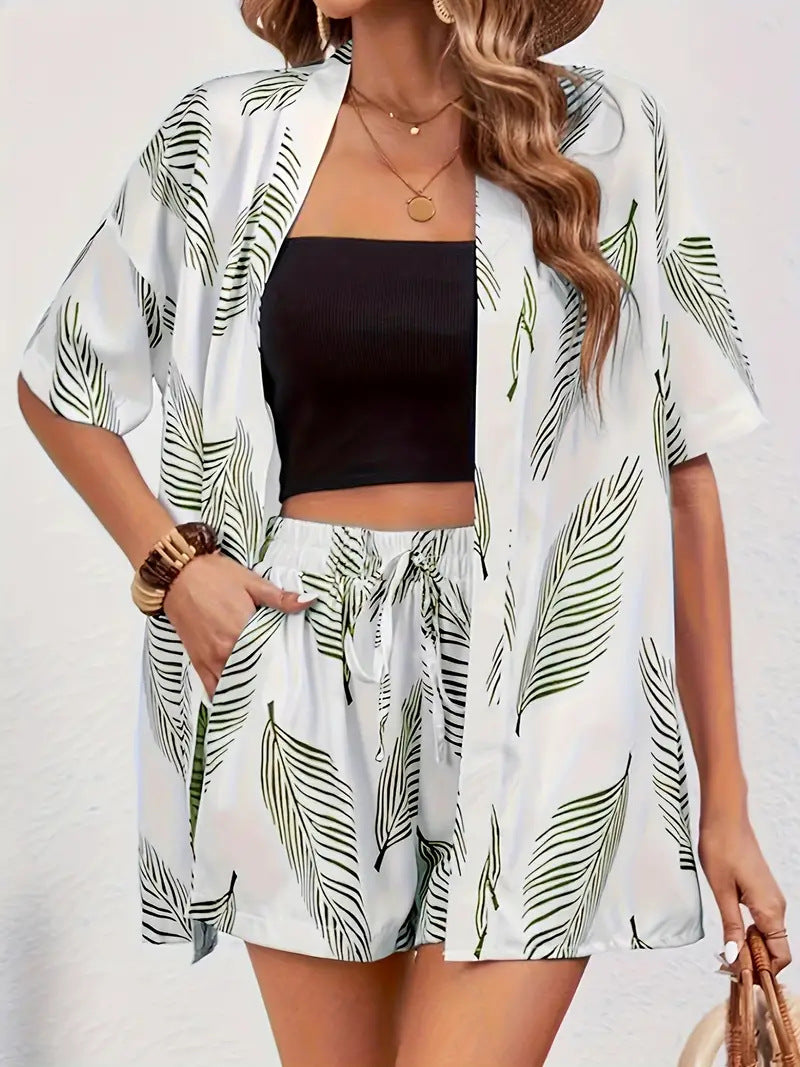 Full length shot of the stylish summer outfit styled for a tropical vacation