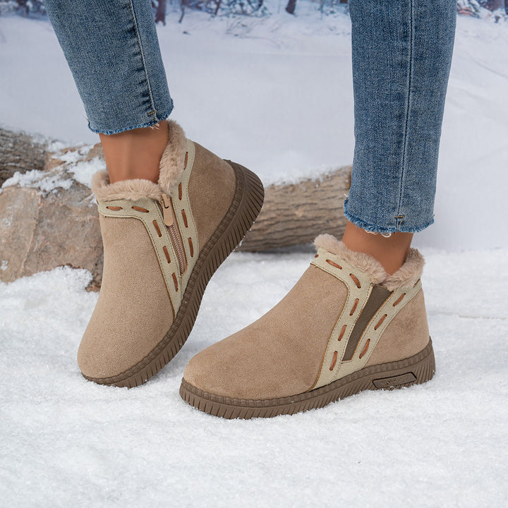 Top-down angle of orthopedic winter boots for women displaying cushioning
