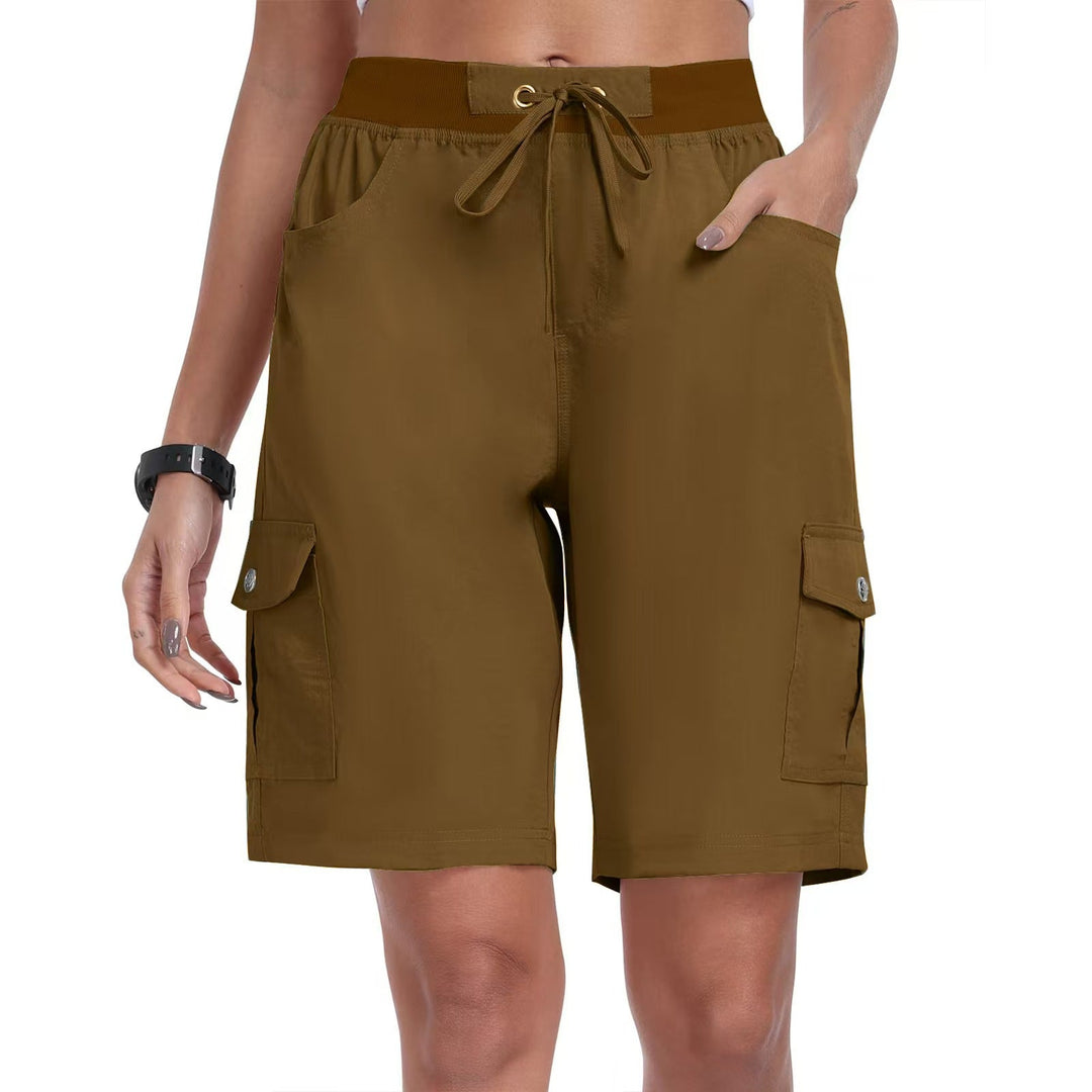 Charcoal grey womens cargo shorts featuring stretch fabric for active movement