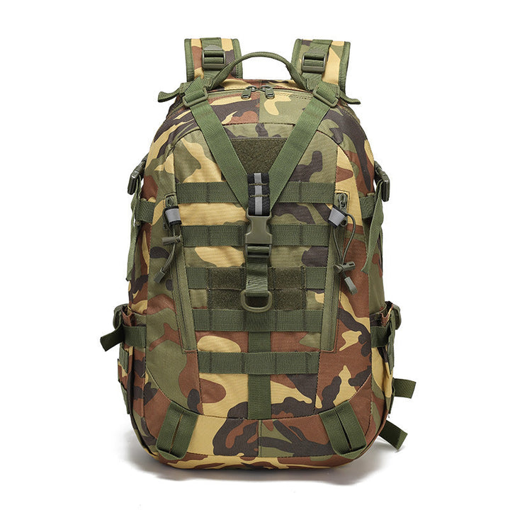 Molle system webbing on tactical backpack for modular pouch attachment