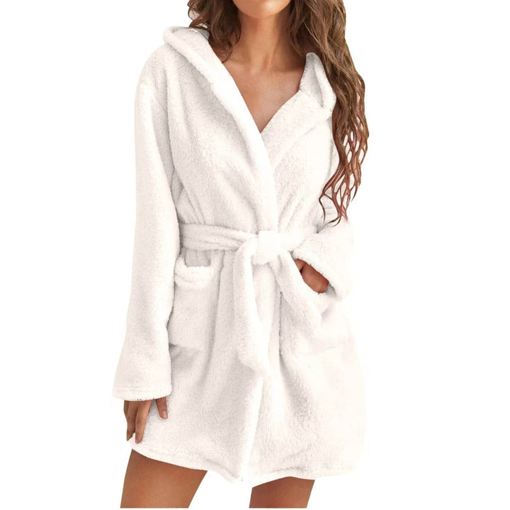 Comfortable cozy sleepwear bathrobe hanging to show full length