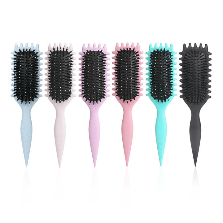 Collection of six colorful 3-in-1 curl defining hair brushes