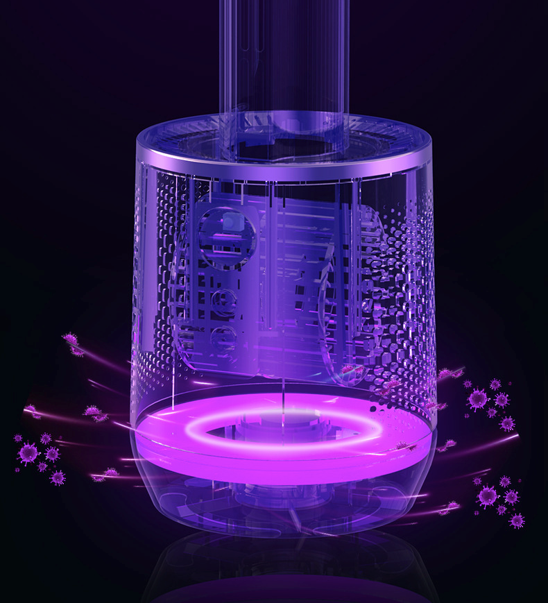 Close-up transparent view of the air purification and ionisation chamber