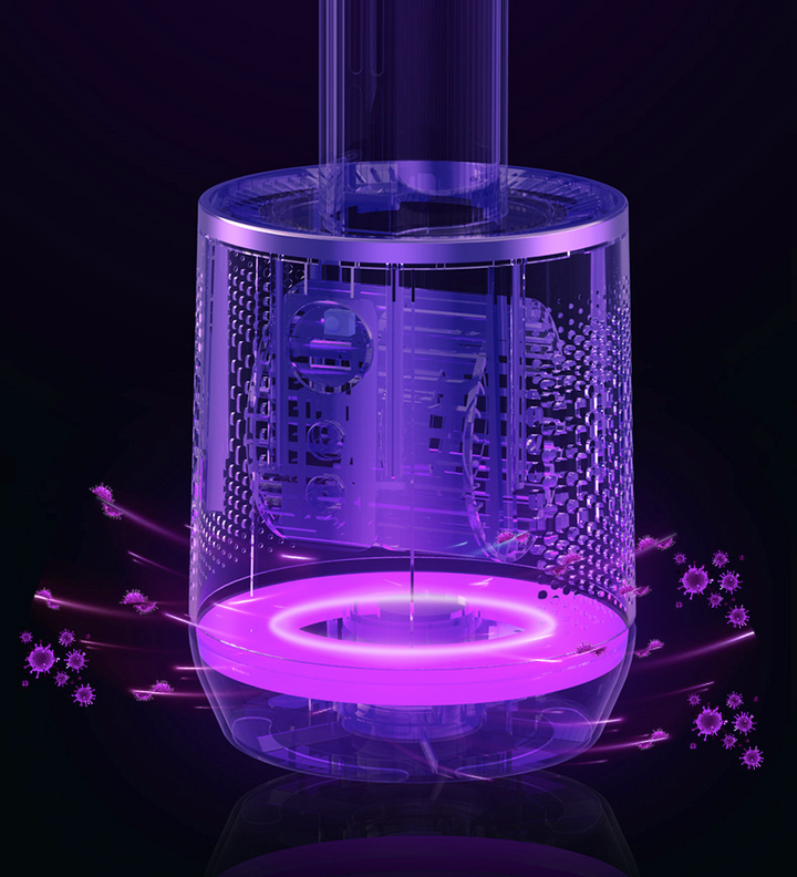 Close-up transparent view of the air purification and ionisation chamber