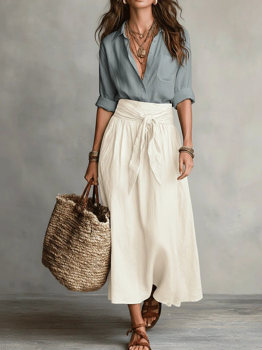 Casual summer style matching set with a flattering tie waist for women