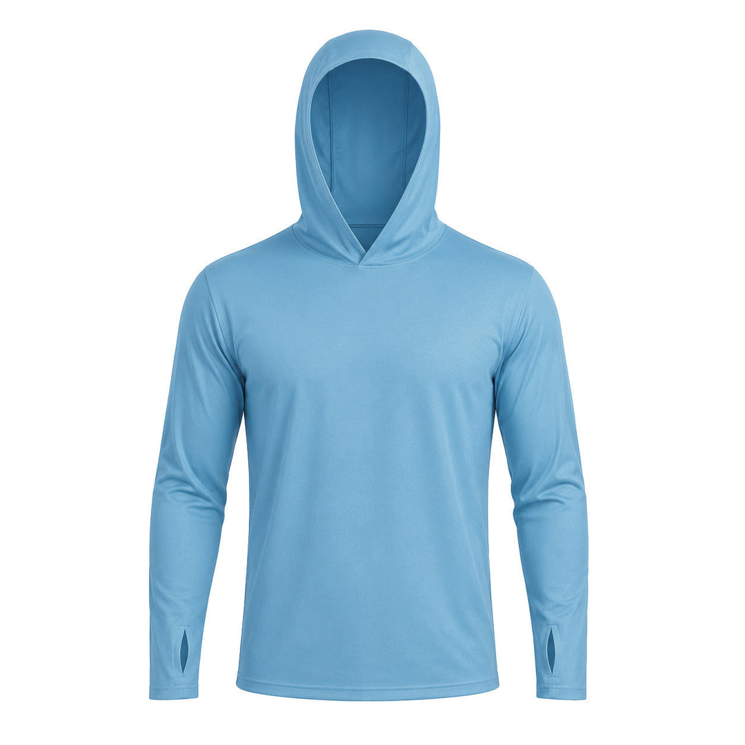 Men's lightweight athletic hoodie folded neatly for travel and hiking