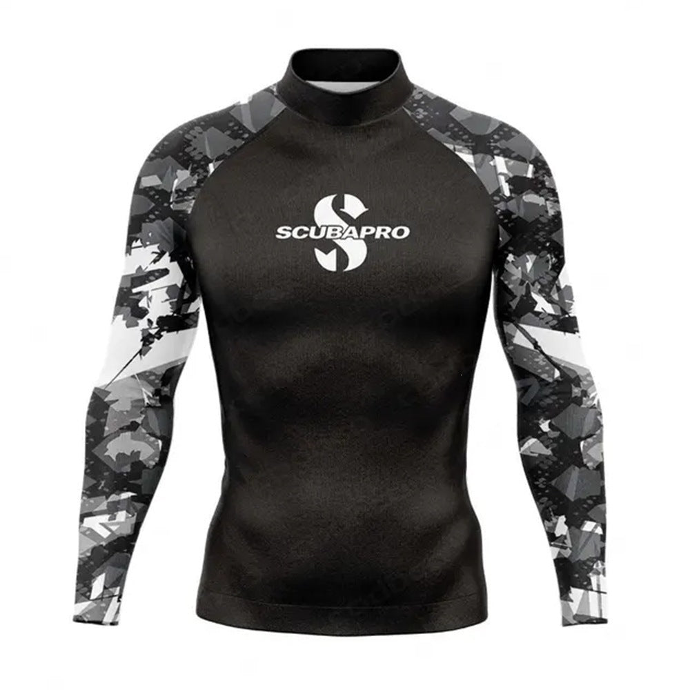 Back view of men's long sleeve compression rash guard top