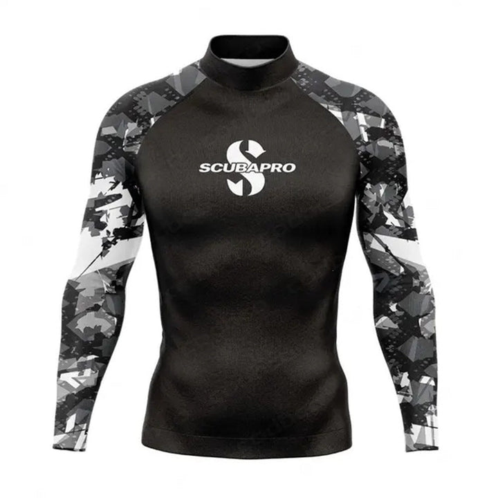 Back view of men's long sleeve compression rash guard top
