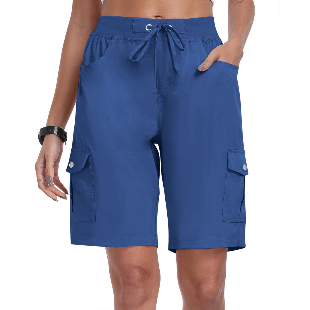 Bright sunny day outdoor lifestyle shot of womens lightweight hiking shorts