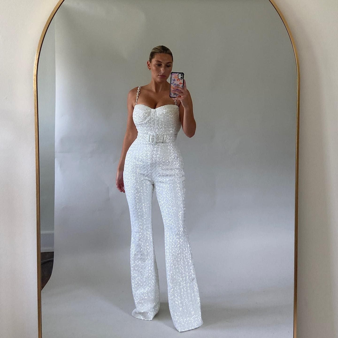 Sophisticated party wear jumpsuit featuring premium chic apparel styling