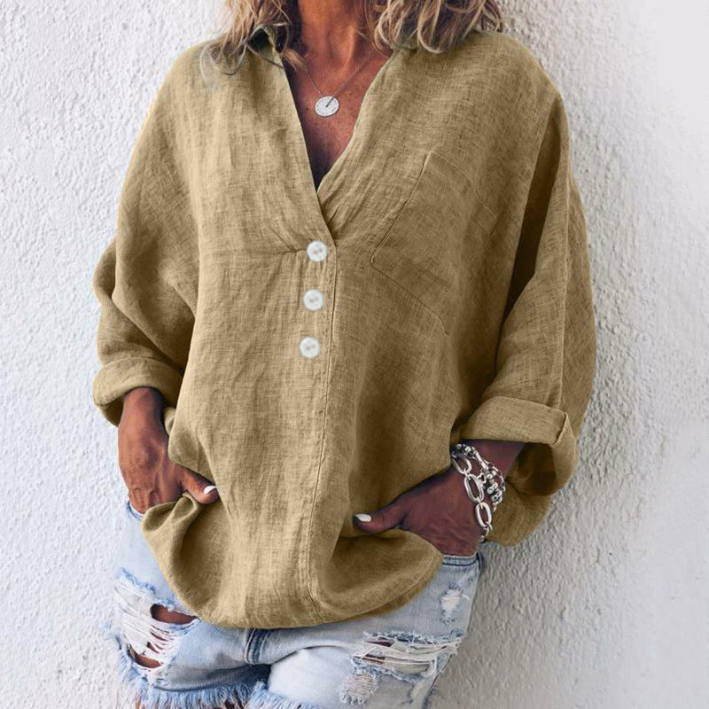 Comfortable breathable long sleeve V-neck top for women casual wear