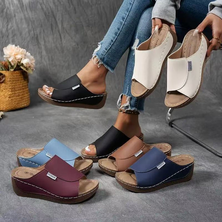 Pair of comfortable women's orthopedic wedge sandals displayed on a neutral background.