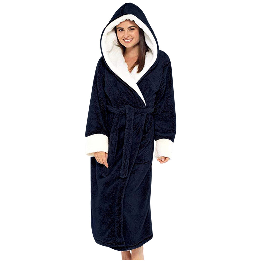 Warm homewear plush robe showing detailed stitching